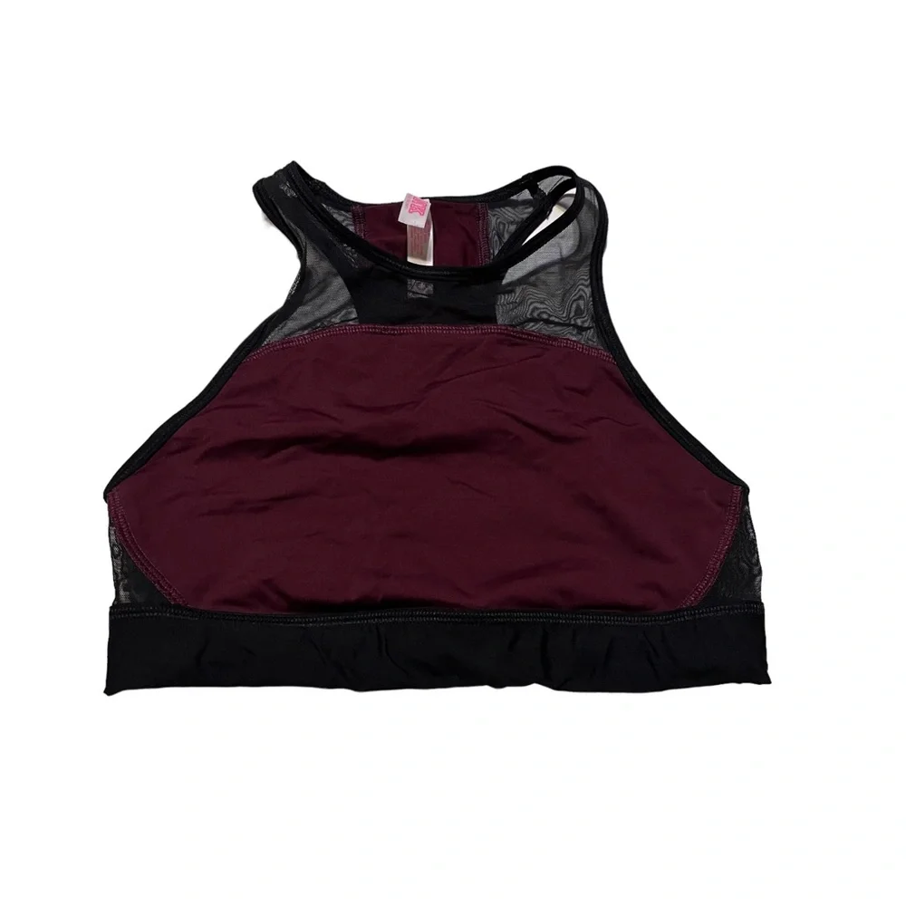 PINK Victorias Secret PINK Crop Haut Court Sports Bra Maroon Black Womens Size S